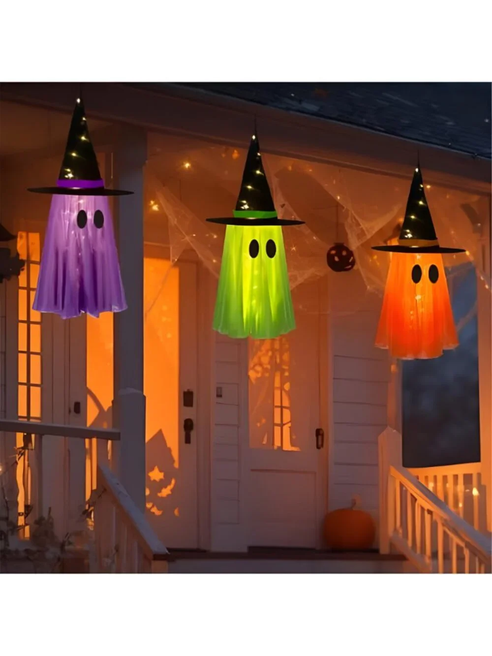 3 Pack Light-up Halloween Hanging Witch Ghost Decor Outdoor